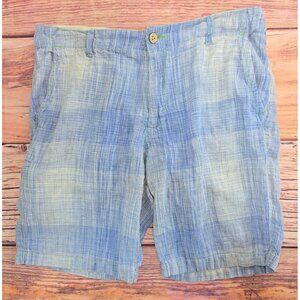 Tommy Bahama Mens Relax Linen Shorts Size 33 Blue Plaid Casual Summer